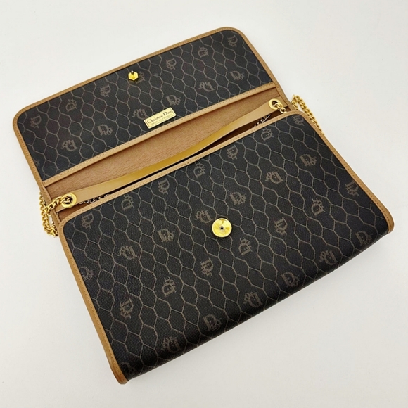 Christian Dior Shoulder Bag Clutch in Brown Honeycomb Coated Canvas & Vachetta - Picture 3 of 11